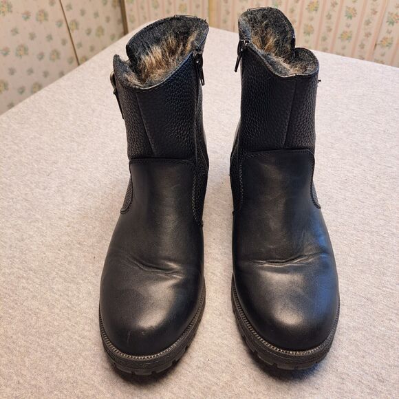 JUST FAB ANKLE BOOTS WOMENS SIZE 9 BLACK FAUX FUR LINED CHUNKY SOLE BIKER COMFY - Picture 6 of 10